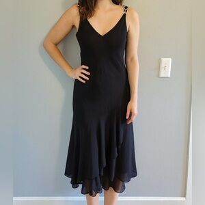 goth punk 90s 2000s coquette Y2K Vintage Black Tiered Slip Dress Size 6P Petite